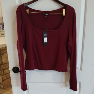 NWT Fashion Nova Maya Double Lined Long Sleeve Top Size 3X Burgundy Color